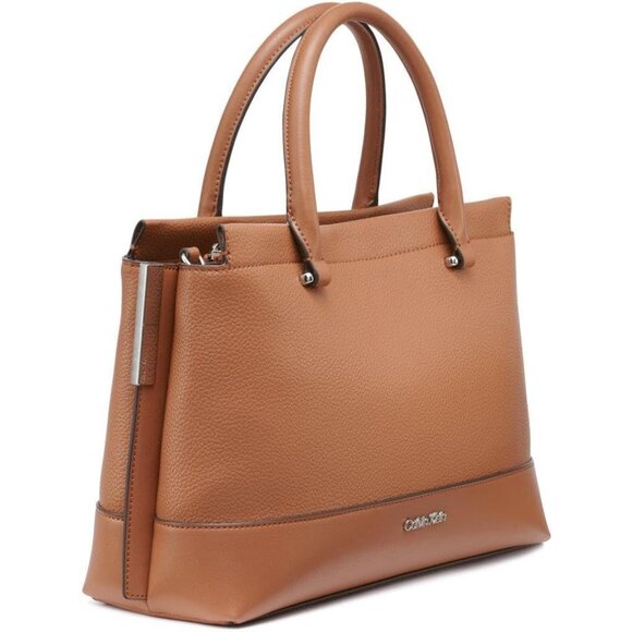 Bianca Caramel Vegan Leather Satchel 3-Compartment Crossbody Handbag - Picture 5 of 5